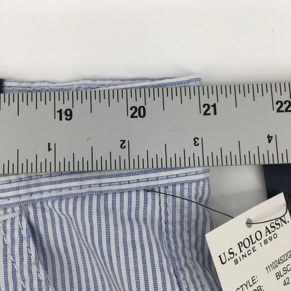 U.S. Polo Assn. Shorts Mens 42 Blue White Striped Seersucker Cotton 111024522GD